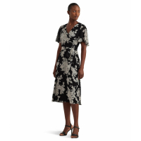 LAUREN Ralph Lauren Women's 'Floral Belted Crinkle' Midi Dress