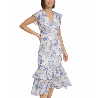 Tommy Hilfiger Women's 'Floral-Print Flutter-Sleeve' Midi Dress