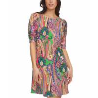 Tommy Hilfiger Women's 'Paisley-Print Ruched-Sleeve' Short-Sleeved Dress