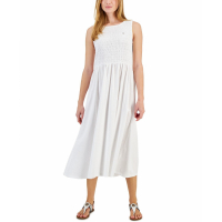 Tommy Hilfiger Women's 'Logo Solid-Color Smocked' Sleeveless Dress