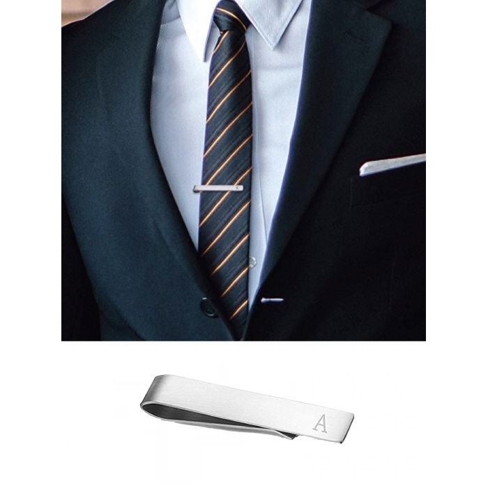 Men's '18K White Gold Plated Initial A Tie Bar' Money Clip