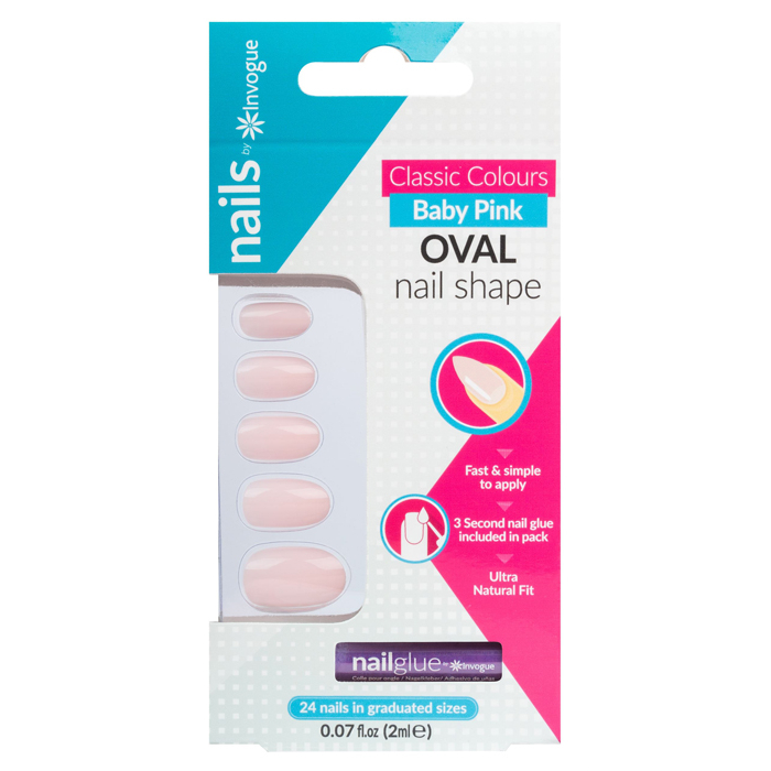 'Coloured Oval' Nail Tips - Baby Pink 24 Pieces