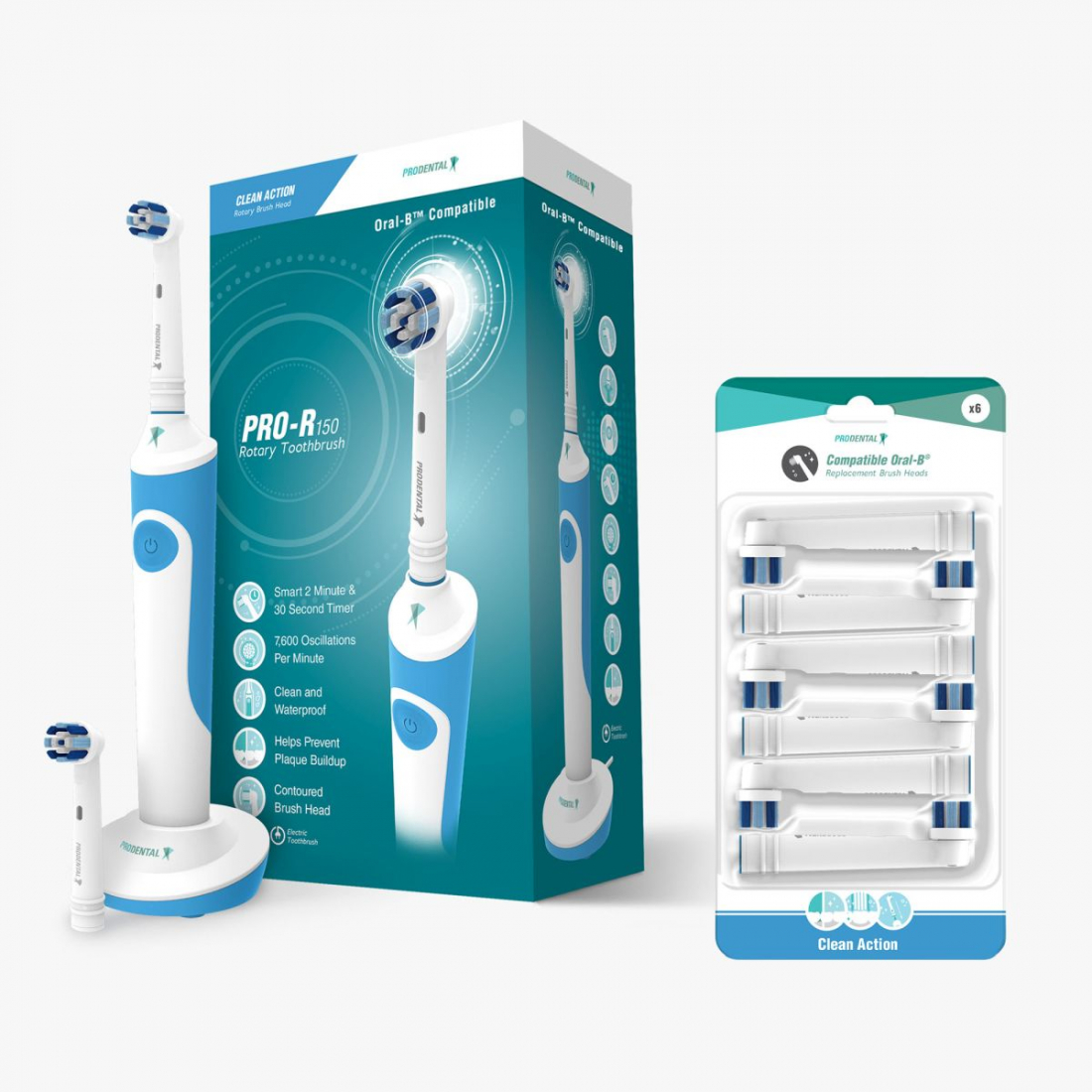 Set de brosses à dents électriques 'Clean Action Rotary R-150' - 7 Pièces