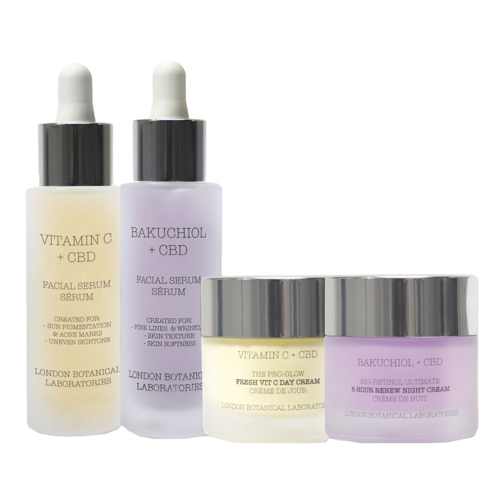 'Bakuchiol & CBD + Vitamin C & CBD' Day Cream, Face Serum, Night Cream - 4 Pieces