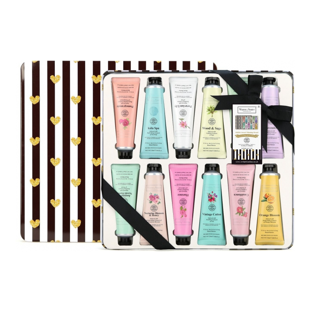 'Striped Hand Butter Tubes Tin' Hand Care Set - 25 ml, 12 Pieces