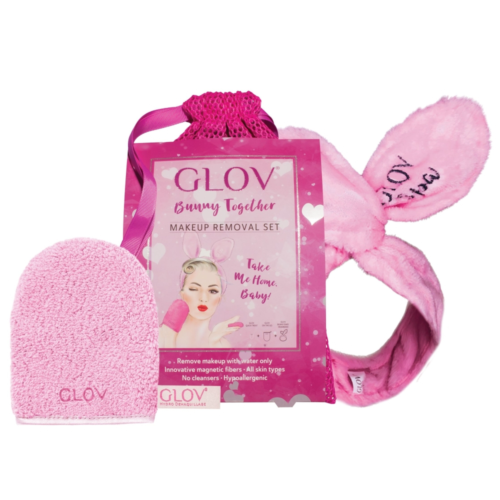 Bunny Together Set | Water-Only Makeup Removing Mitt With Correction Mitten And Bunny Ears Hairband