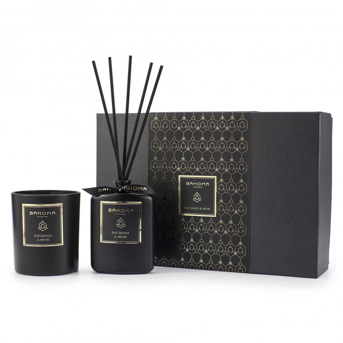 'Obsidian' Kerze & Diffusor Set - Patchouli & Musk 2 Stücke