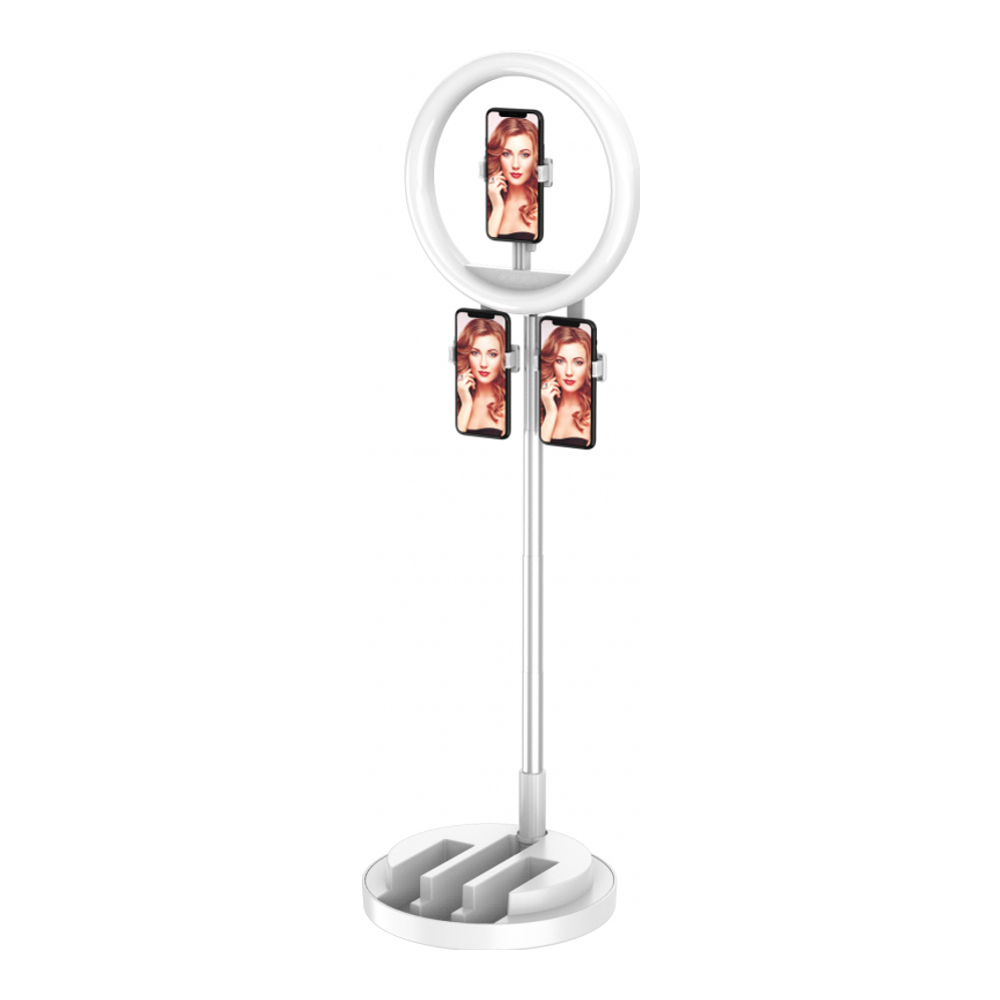 Foldable LED ring light for up to 3 mobiles - White