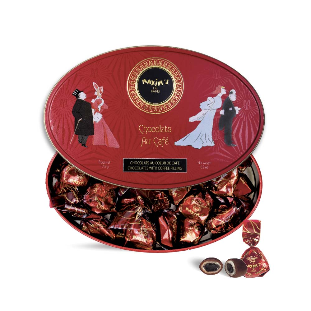 Boîte Métal 25 Chocolats Noir Au Coeur De Café
