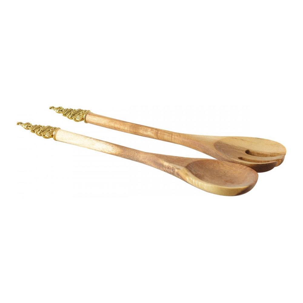Acacia Salad Servers With Christmas Tree Design