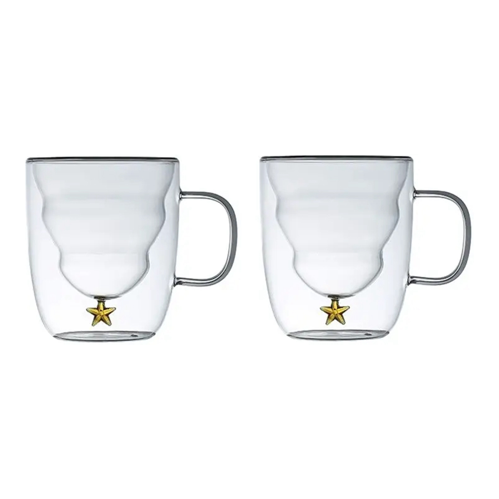 Tasses Double Paroi Étoile Dorée 250Ml - Lot De 2