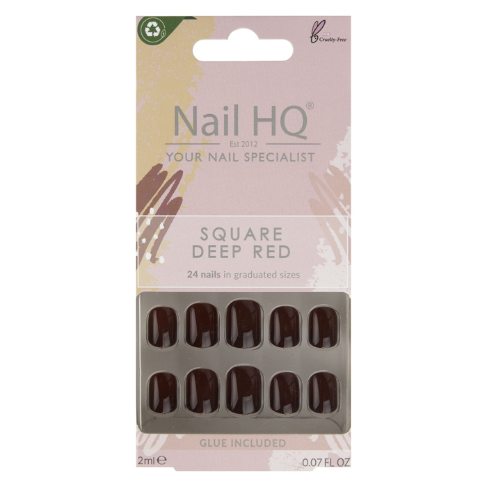 'Square' Nail Tips - Deep Red 24 Pieces