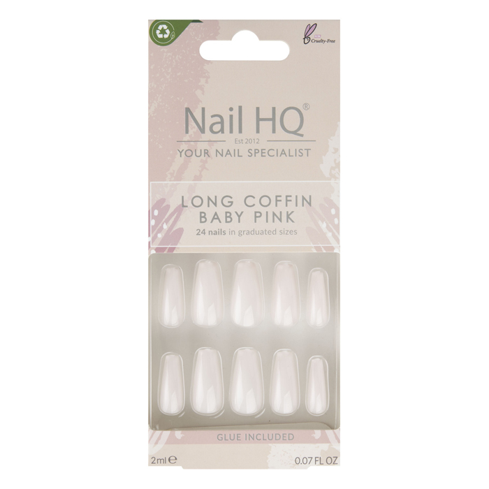 'Long Coffin' Nail Tips - Baby Pink 24 Pieces