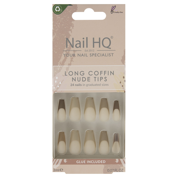 'Long Coffin' Nail Tips - Nude Tip 24 Pieces
