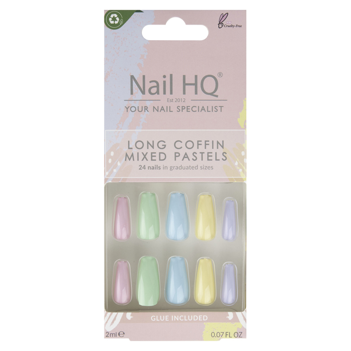 Capsules d'ongles 'Long Coffin' - Mixed Pastel 24 Pièces