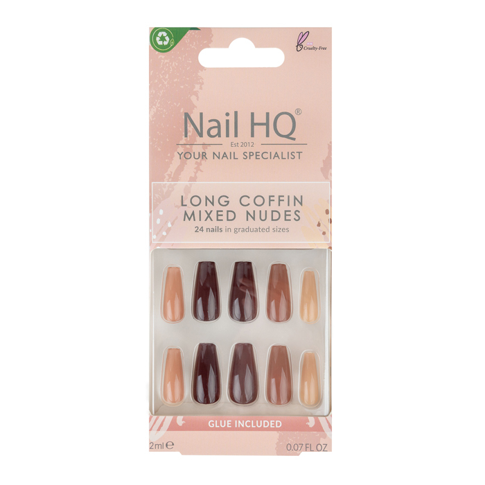 'Long Coffin' Nail Tips - Mixed Nude 24 Pieces