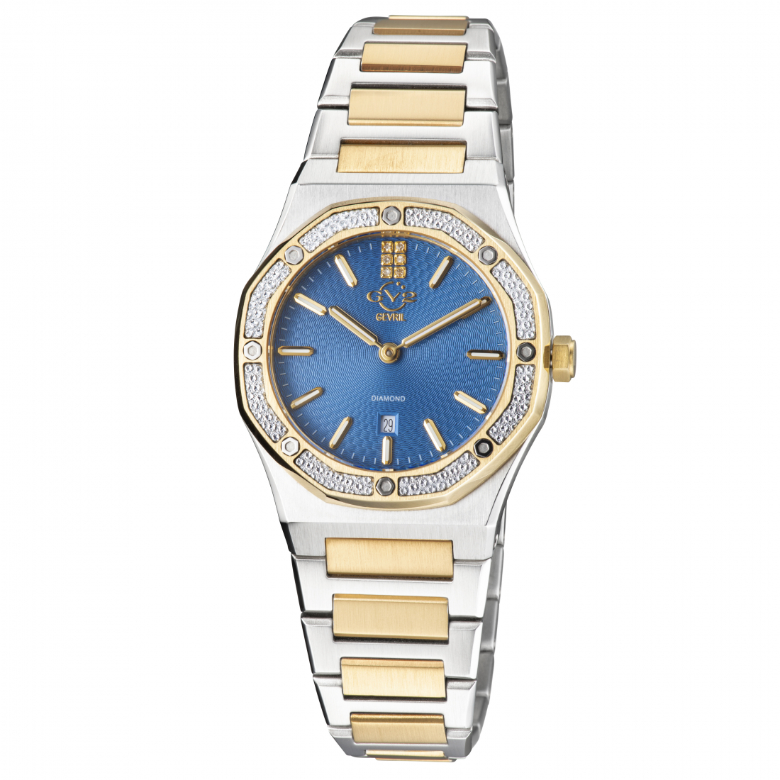 Women's Palmanova Swiss-Made Quartz Blue Dial IP Gold 316L Stainless Steel Diamond Watch