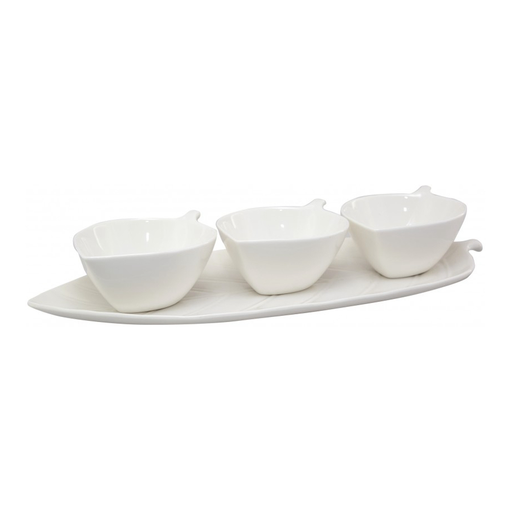 Set Of 3 Appetizer Bowls With Leaf Design Tray