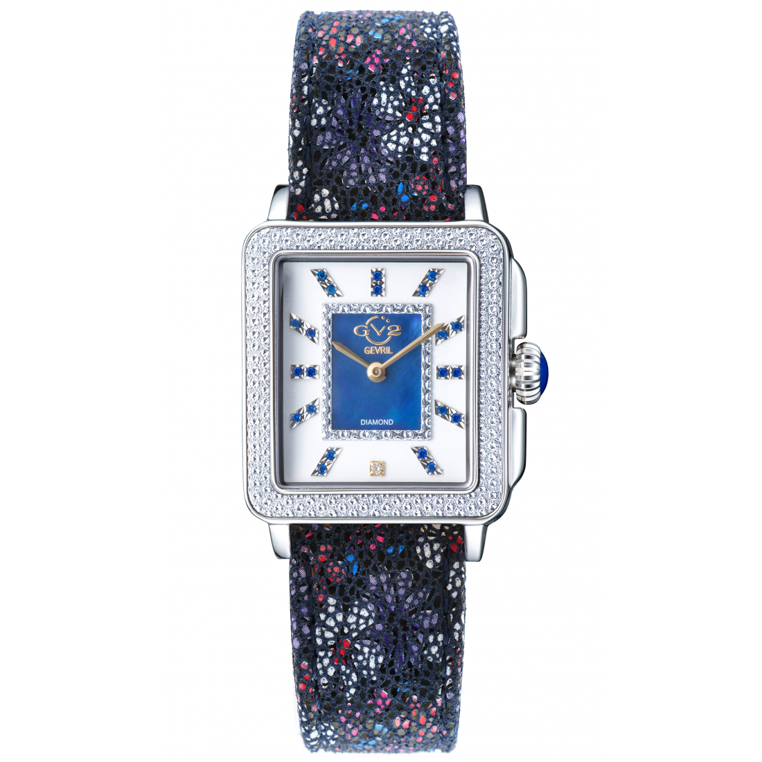 Women's Padova Gemstone Floral Swiss-Made Quartz Blue MOP Dial Blue Floral Hand made Italian leather Diamond Watch
