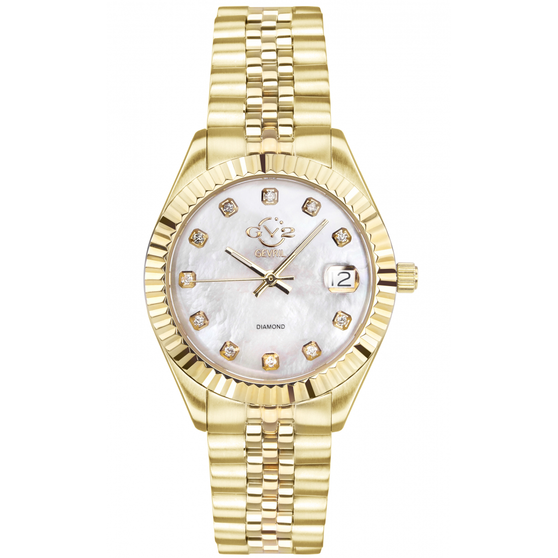 Women's Naples Swiss-Made Quartz White MOP Dial IP Gold 316L Stainless Steel Diamond Watch