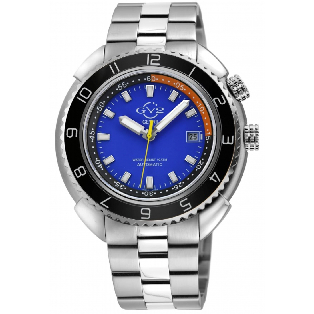 Gv2 Squalo Men's Swiss Automatic Blue Dial Stainless Steel Bracelet Date Watch