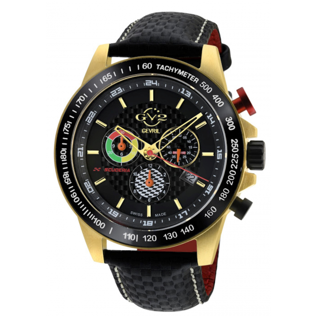 GV2 Men's Scuderia Black Dial Black Leather Chronograph Date Watch