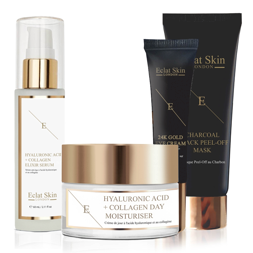Coffret de soins de la peau '24K Gold + Hyaluronic Acid & Collagen + Charcoal Black' - 4 Pièces