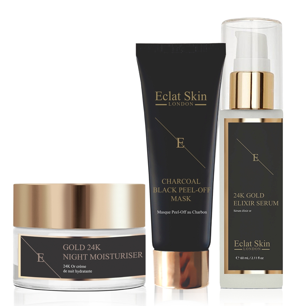 '24K Gold + Charcoal Black' SkinCare Set - 3 Pieces