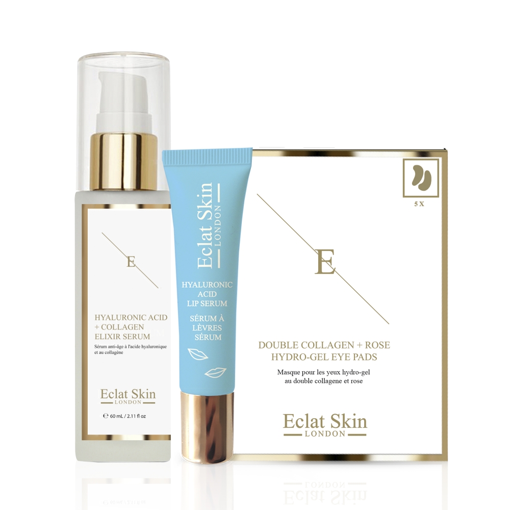 Coffret de soins de la peau 'Hyaluronic Acid & Collagen + Rose' - 3 Pièces