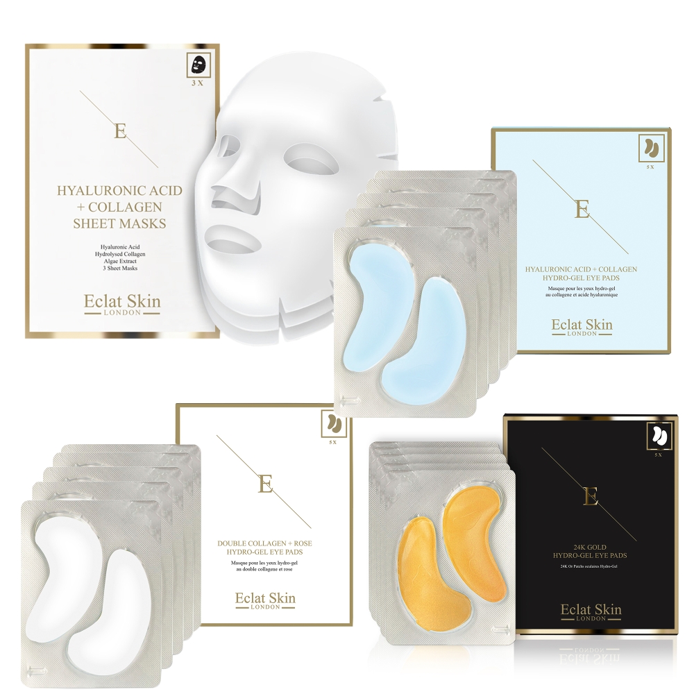 Coffret de soins de la peau 'Hyaluronic Acid & Collagen + Rose + 24K Gold' - 4 Pièces