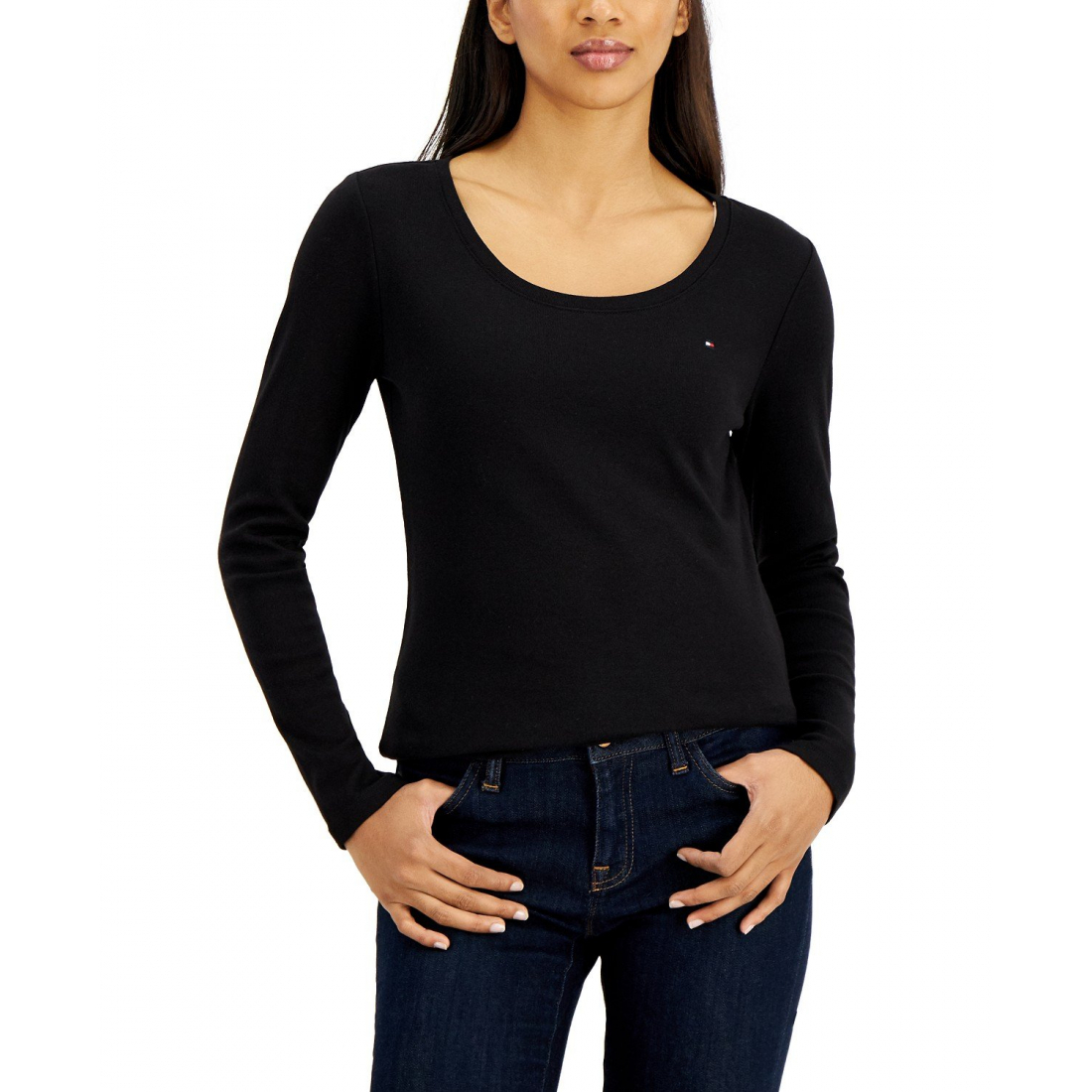 'Solid Scoop-Neck Long-Sleeve Top' pour Femmes