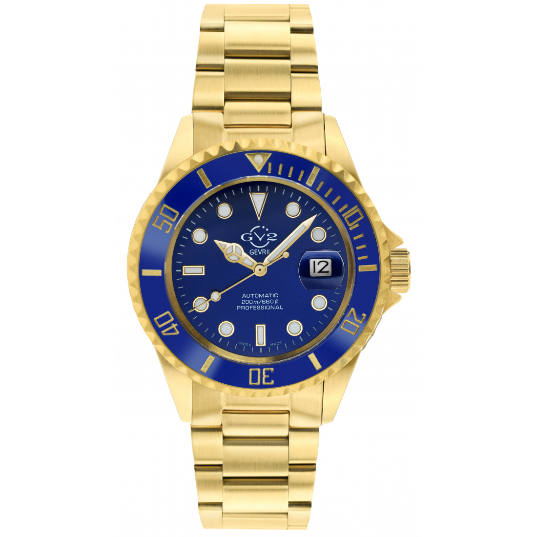 GV2 Montre à bracelet or pour hommes Liguria à cadran bleu