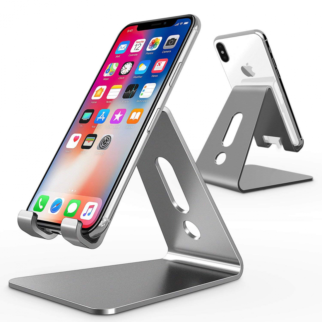 Horizontal stand for smartphones and tablets in aluminum - Silver