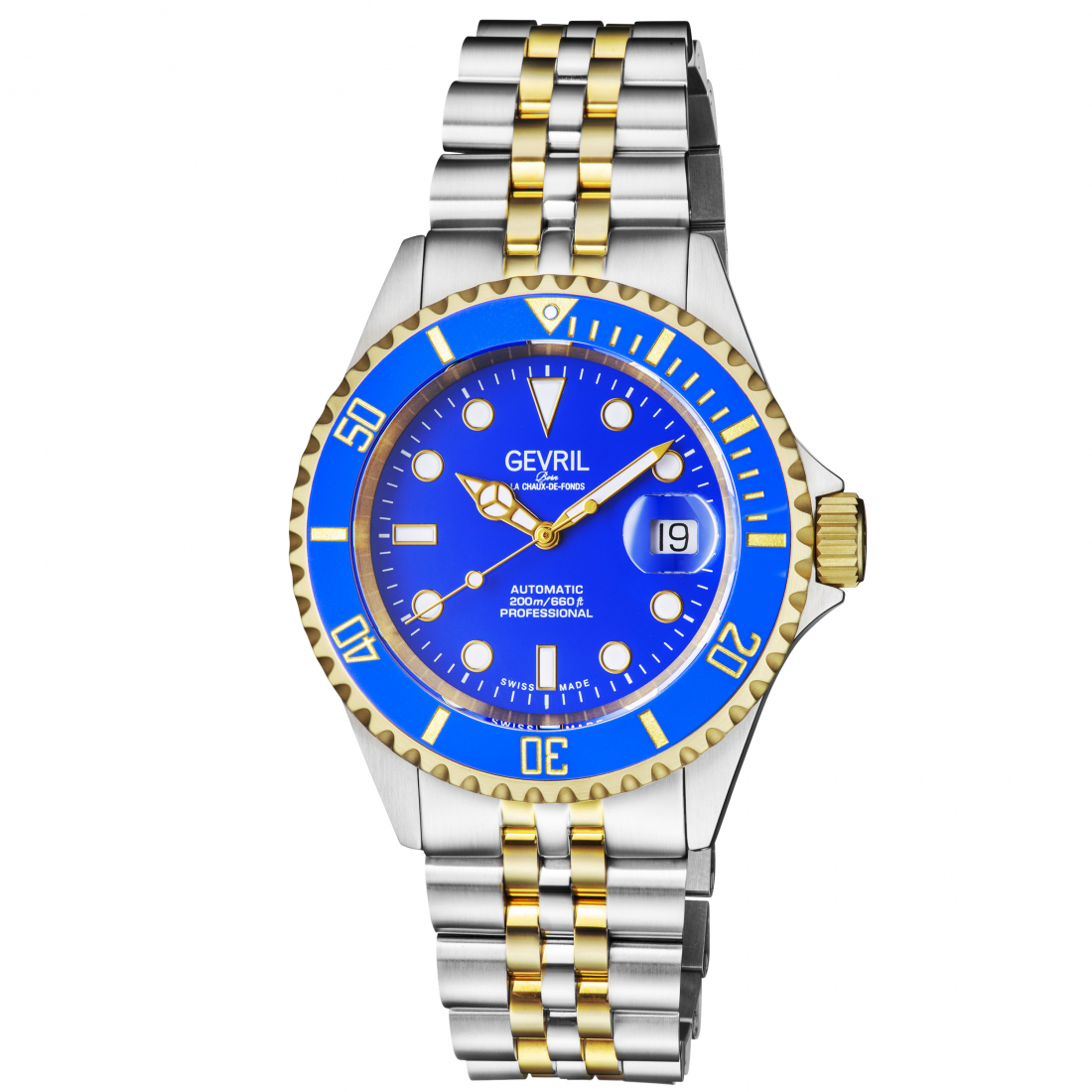 Men's Wall Street Blue Dial Two Tone IP Gold Stainless Steel Bracelet Watch