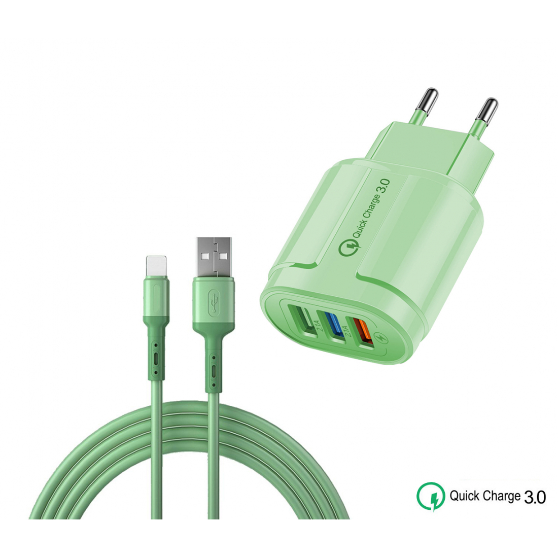 'Universal 3 USB Wall with 5V3A Fast Charging + USB Lightning Cha' Chargeur - Vert