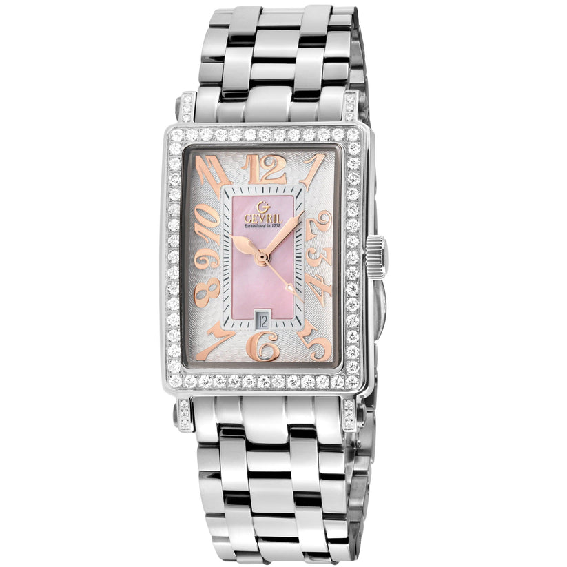 Ave of Americas Mini Women’s  Stainless Steel Diamond Case,  Pink MOP Dial Watch