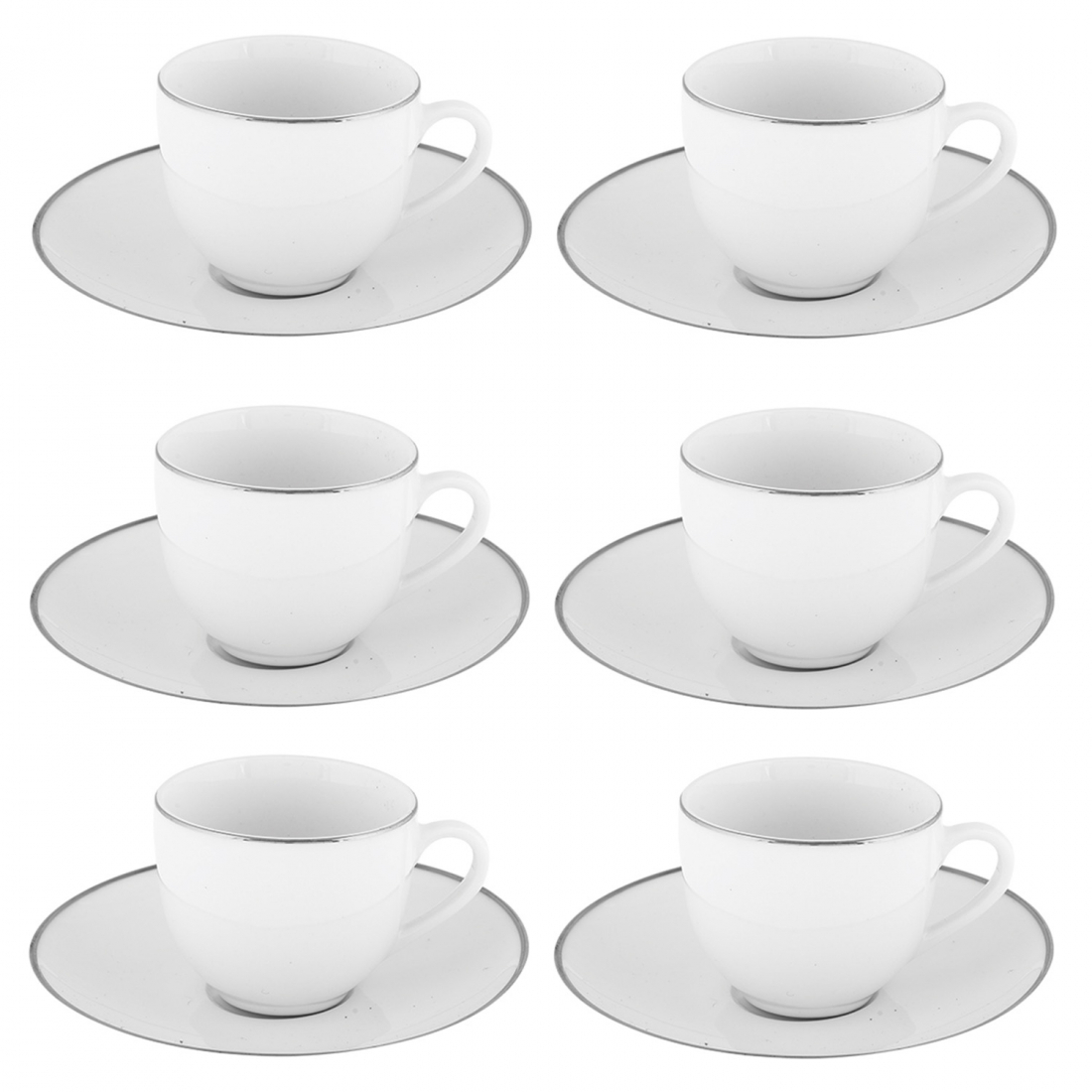 'Platinum Chic' Coffee Cup & Saucer Set - 80 ml, 6 Pieces