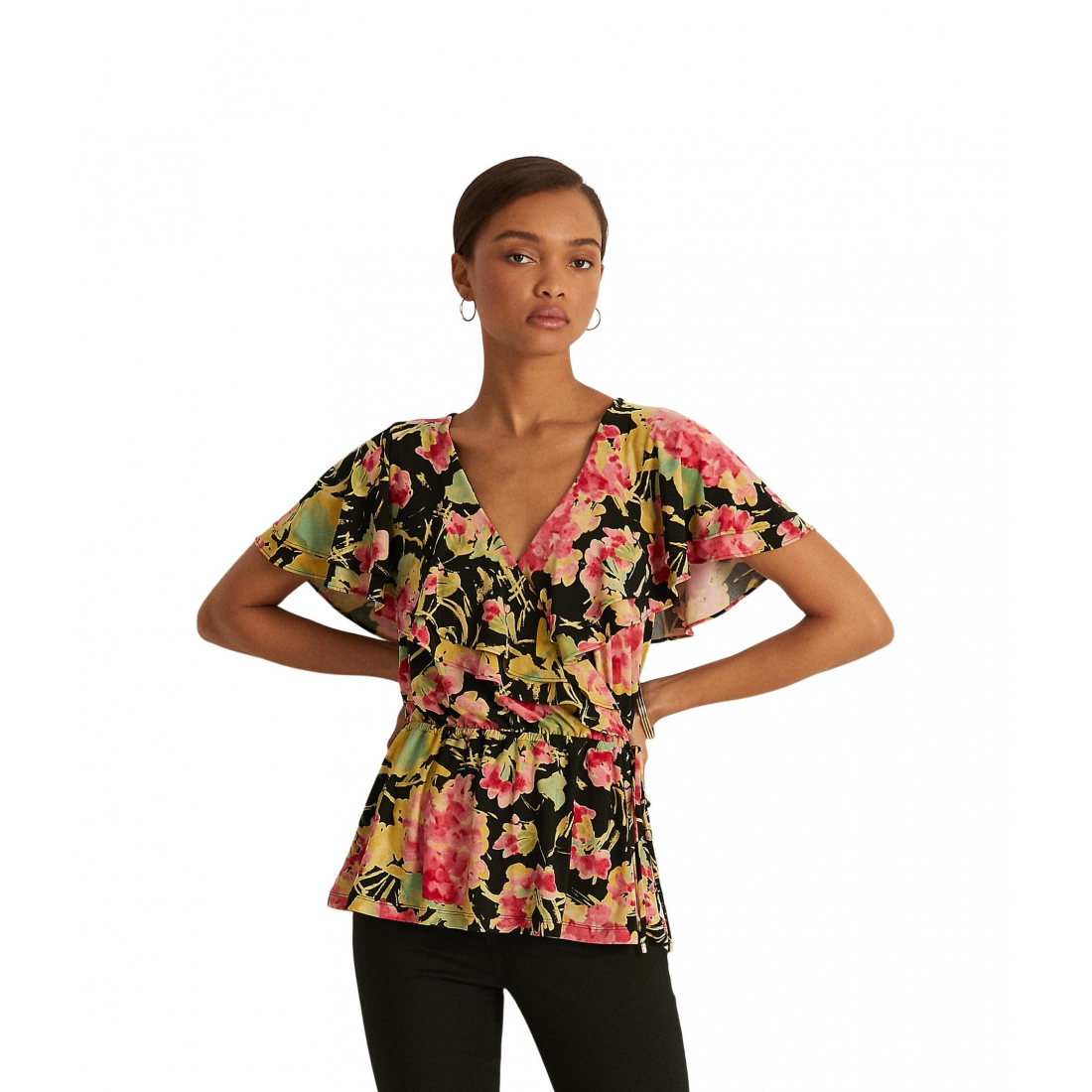'Floral Ruffle' Kurzärmelige Bluse für Damen