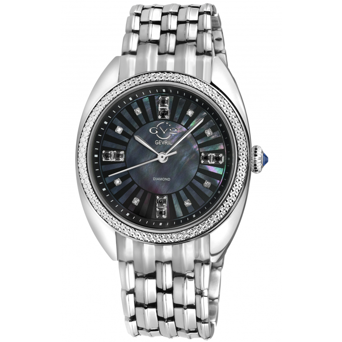 GV2 Women's Palermo Diamond Watch, 316L Stainless Steel Case, MOP Black Dial, 316L Stainless Steel Bracelet