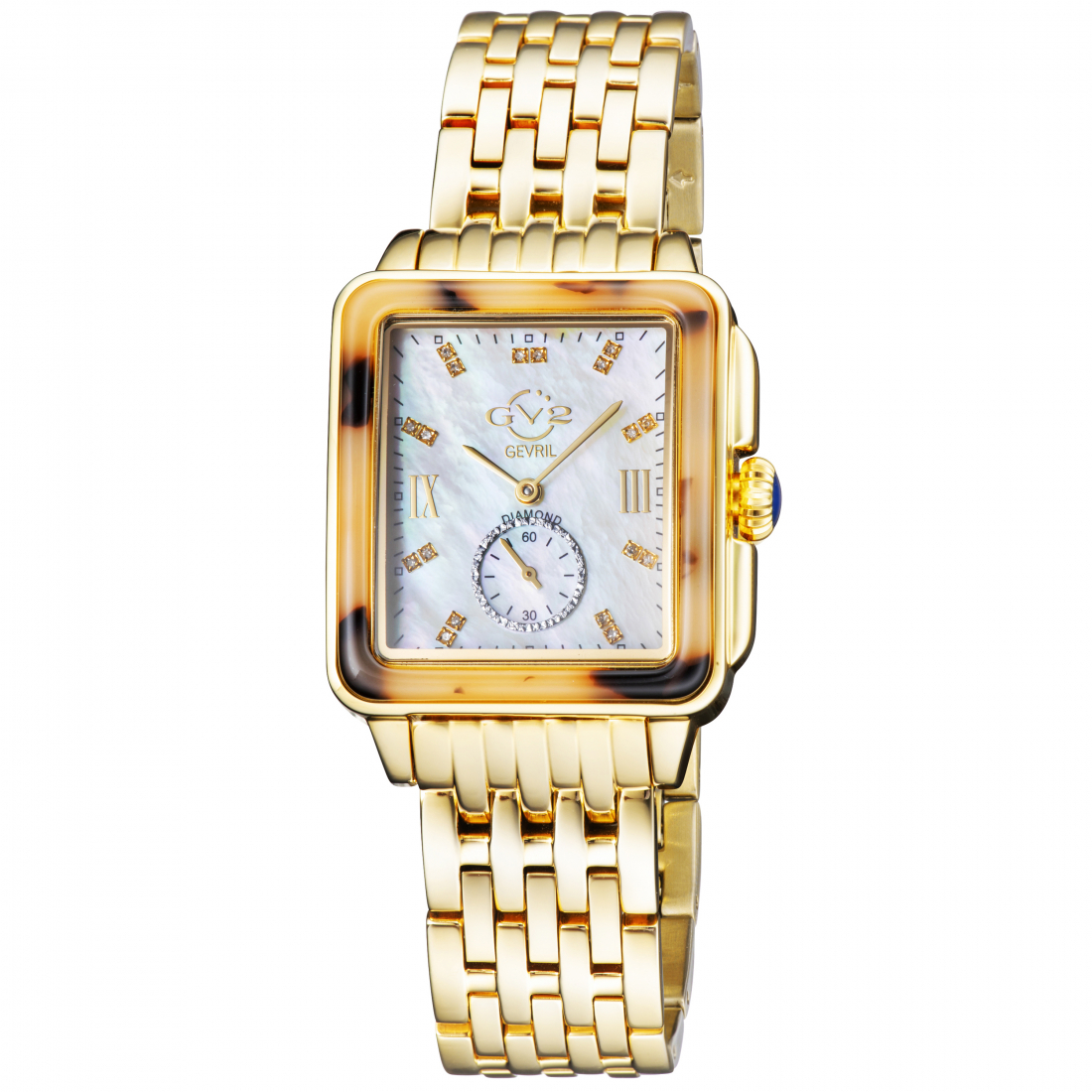Women's Bari Tortoise Swiss-Made Quartz MOP White Dial IP Gold 316L Stainless Steel Diamond Watch