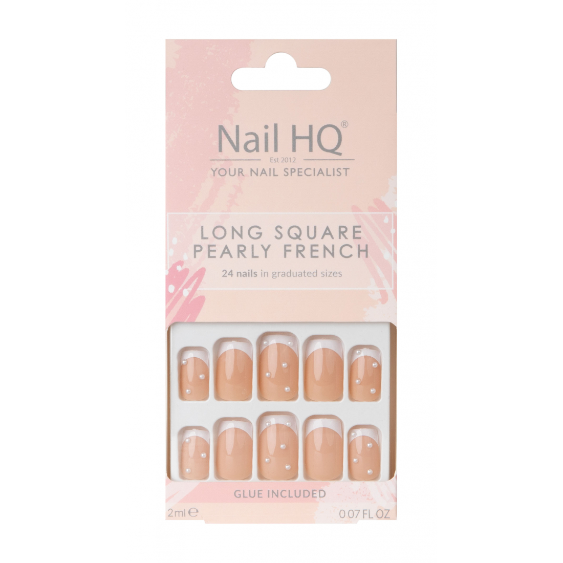 Faux Ongles 'Long Square Pearly French' -24 Pièces