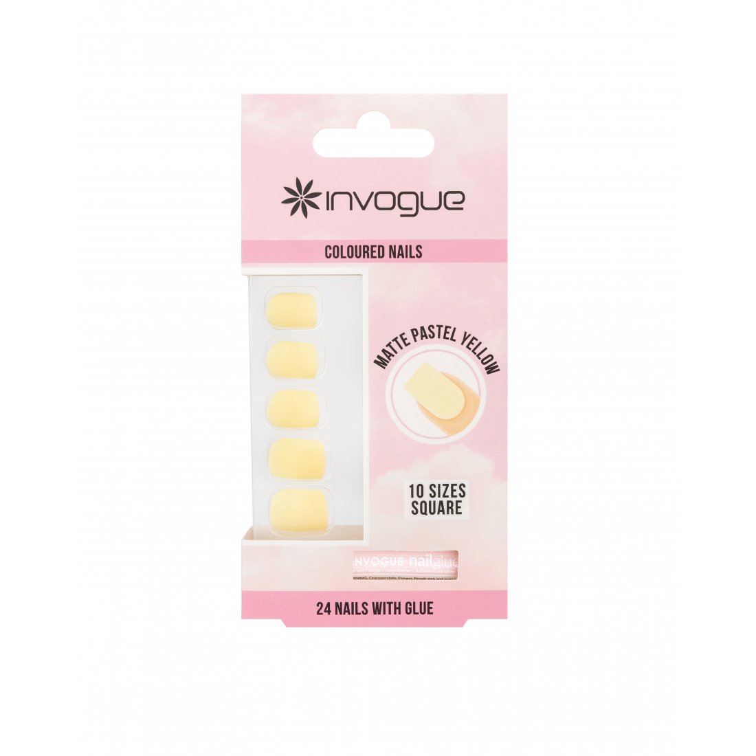 Faux Ongles 'Matte Pastel Yellow Square' -24 Pièces
