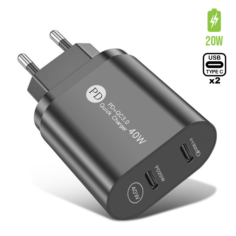 Dual-Port-USB-C-Reiseadapter (20 W) – Schwarz