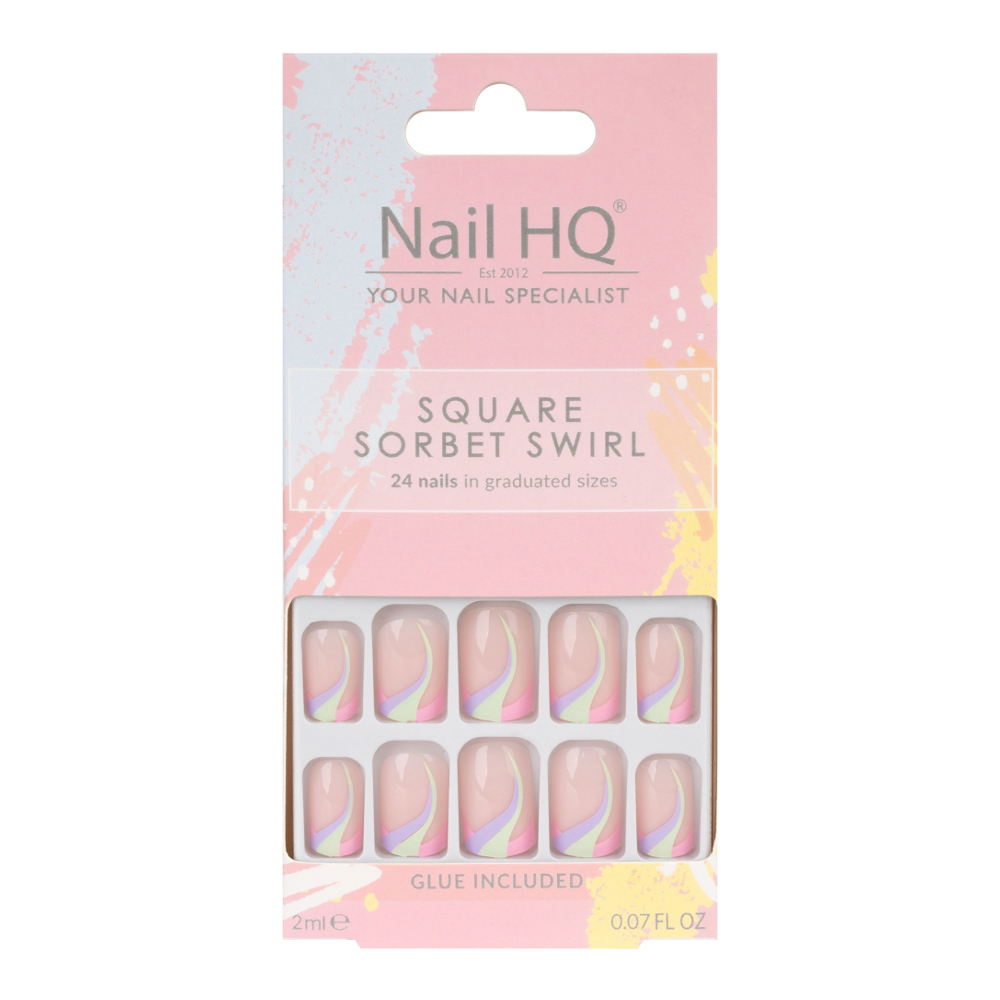 'Square Sorbet Swirl' Fake Nails - 24 Pieces