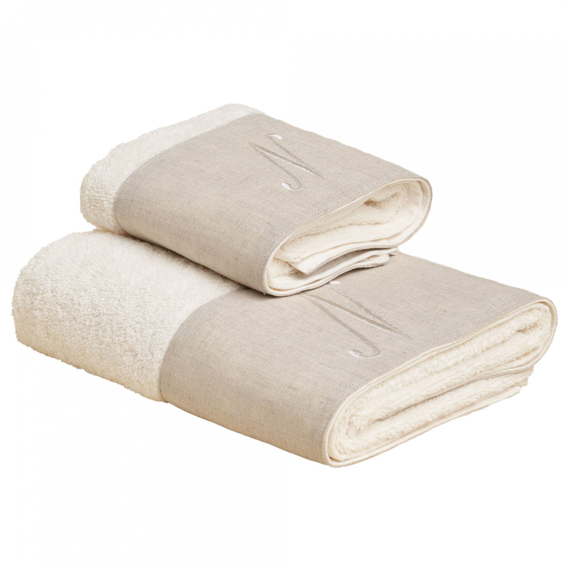 Zahra Face + Guest Sponge Towel Set With Monogram Embroidery, N