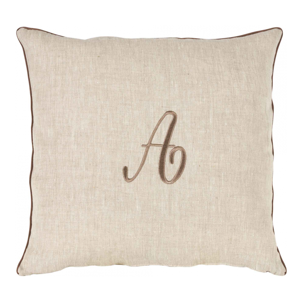 Zahra Decorative Pillowcase In Pure Linen Panama With A Monogram Embroidery