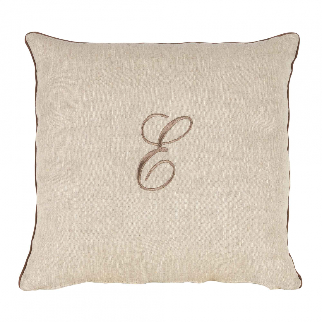 Zahra Decorative Pillowcase In Pure Linen Panama With E Monogram Embroidery