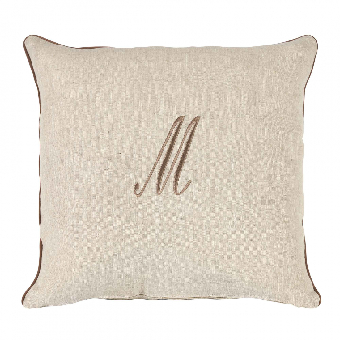 Zahra Decorative Pillowcase In Pure Linen Panama With M Monogram Embroidery