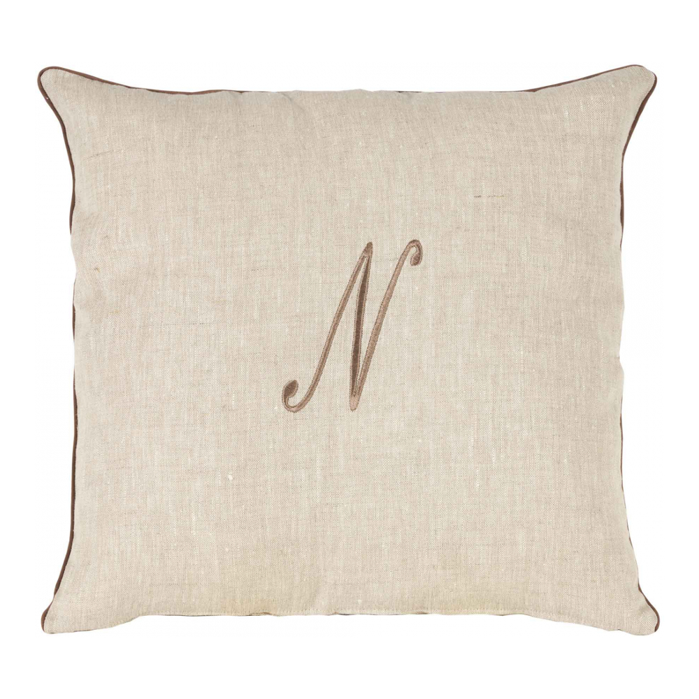Zahra Decorative Pillowcase In Pure Linen Panama With N Monogram Embroidery