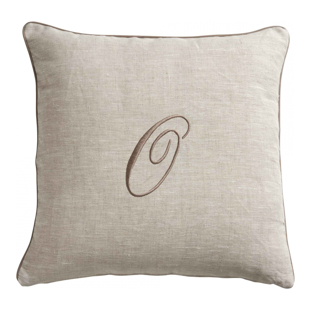 Zahra Decorative Pillowcase In Pure Linen Panama With O Monogram Embroidery